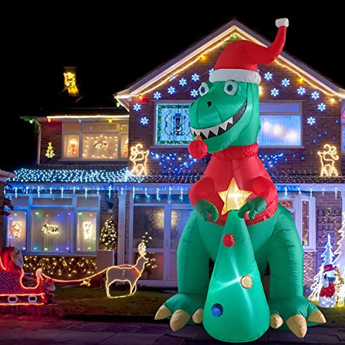 Poptrend Inflatable Christmas Decorations 7 Feet Inflatable Dinosaur