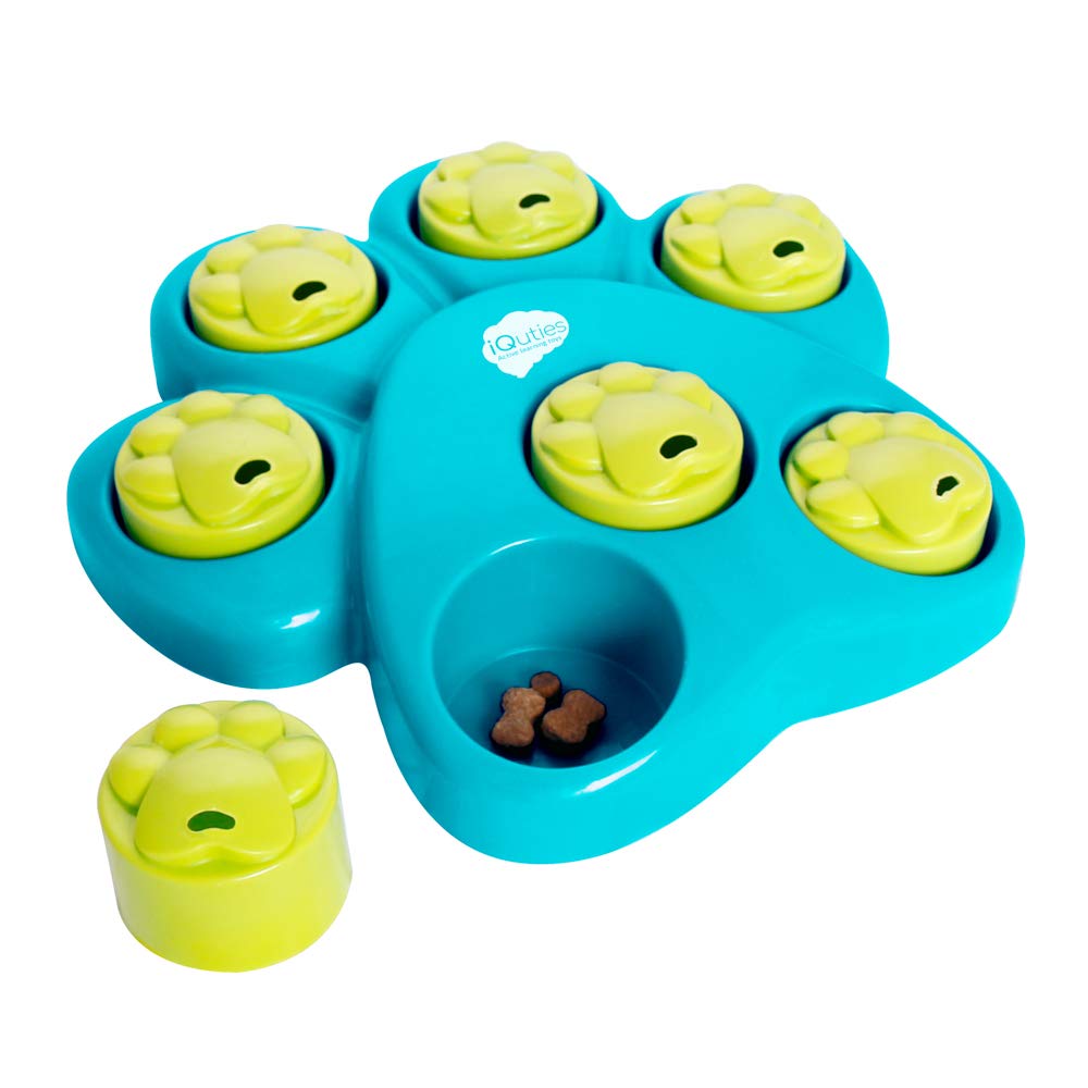 Iquities Dog Puzzle Slow Feeder, Treat Dispenser for Dogs, Paw Hide Brain Training IQ Game Blue, Green