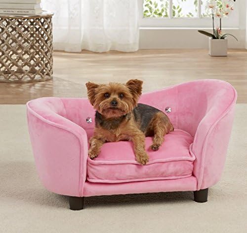 Dog Couch Bed Luxury Elevated Pet Sofa - Deluxe Crystal Tufted Therapeutic Comfort in Pink - Best for Small Dogs with Removable, Washable Cover Bundle w Rope Toy