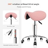 KKTONER Rolling Saddle Stool PU Leather Swivel Pink Adjustable Chair view 4