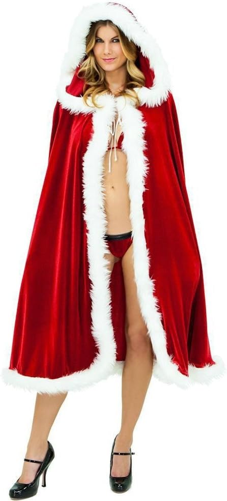 Christmas Cloak with hood Fax Fur Red Cape shawls for Women Girls Full Length Velvet Dress Vampire Devil Wizard Witch Robe Masquerade Party Carnival Halloween Cosplay Costume - KEYSHINE