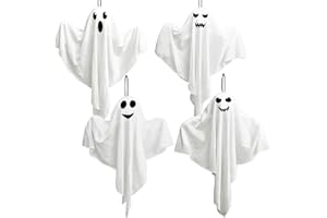 KIDDOKIDS 4 Pack Halloween Hanging Ghosts, 27.5" Cute Flying Ghost Decorations for Front Yard Patio Lawn Garden Party Décor and Holiday Decorations