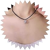 Vacaonio Bohemia Black Beaded Heart Necklace Chain Silver Peffed Heart Pendant Necklace Rice Bead Chain Necklace Seed Bead Choker Necklace Love Heart Shape Necklace Jewelry for Women