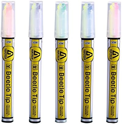IARTECH Beetle Tip Dual-Color Highlighter Marker-Eco-friendly Non-toxic Design & Brilliant Vivid -6 Neon Ink Colors- Assorted Pack of 10