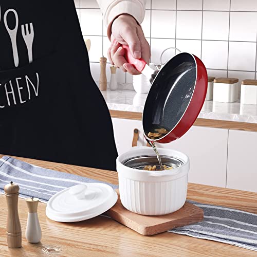 Ceramic Bacon Grease Container Keeper with Strainer, Frying Oil Storage