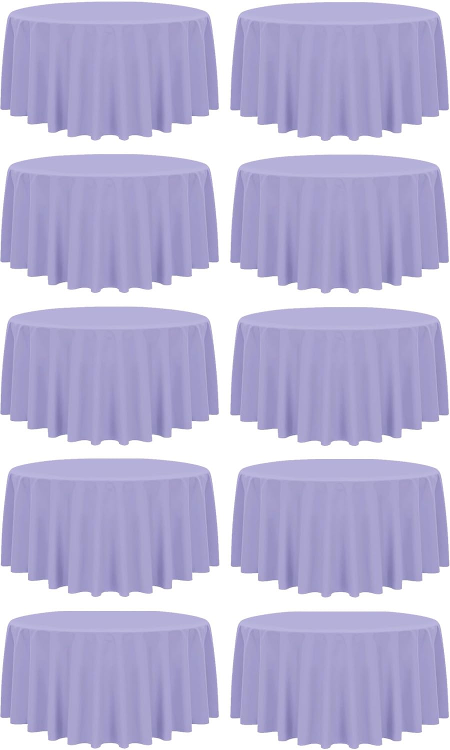 Photo 1 of HASJOIN 10 Pack Lavender Round Tablecloth 120 inch Polyester Fabric Round White Tablecloth Wrinkle Resistant Table Cloths for Tables Washable Table Cloth Cover for Wedding Party Banquet