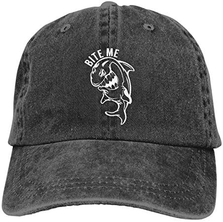 Alility Caps Bite Me Funny Fishing Vintage Adjustable Denim Hat Trucker Cap ForAdult
