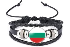 vmcoatdu World Many National Flags Bangle Retro Alloy Leather Bracelet for National Flag Braided Rope Bracelet Bangle