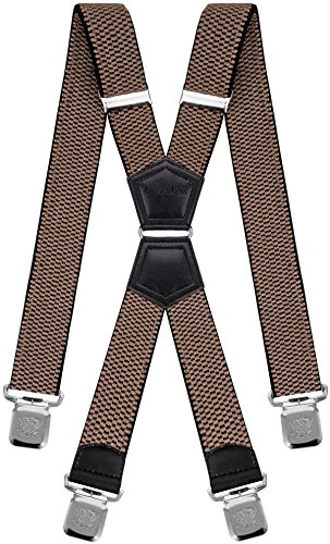 Mens Suspenders X Style Very Strong Clips Adjustable One Size Fits All Heavy Duty Braces (Beige)