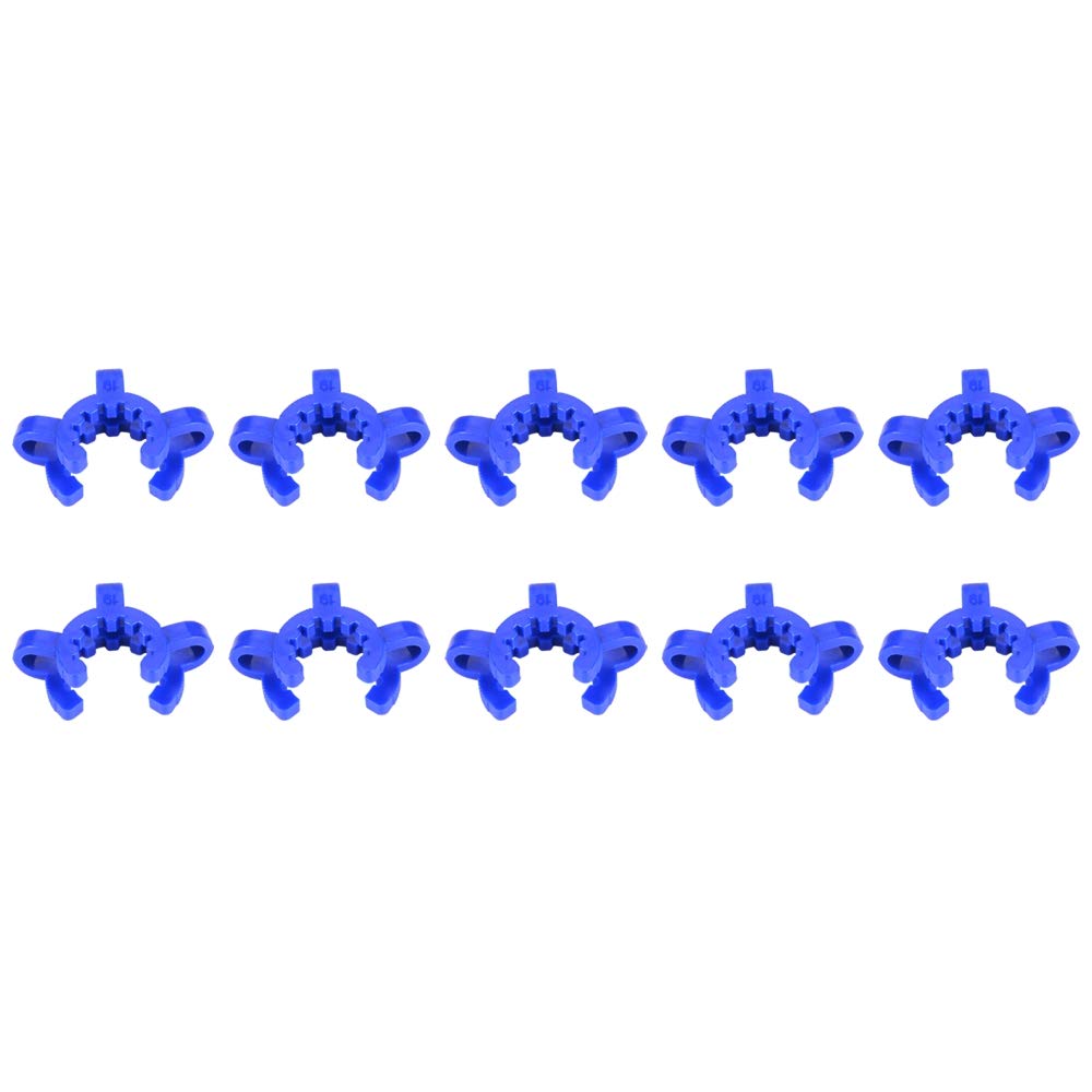 StonyLab 10pcs 19mm Blue Plastic Joint Clips, 19/22 or 19/26 Joint Glass Standard Conical Interface Clip, Lab Accessory