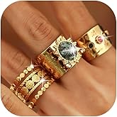 Kprusoian 3Pcs Chunky Statement Ring Set for Women,Stackable Wide Band Rings Vintage Shiny Crystal Adjustable Finger Rings Statement Aesthetic Ring Pack