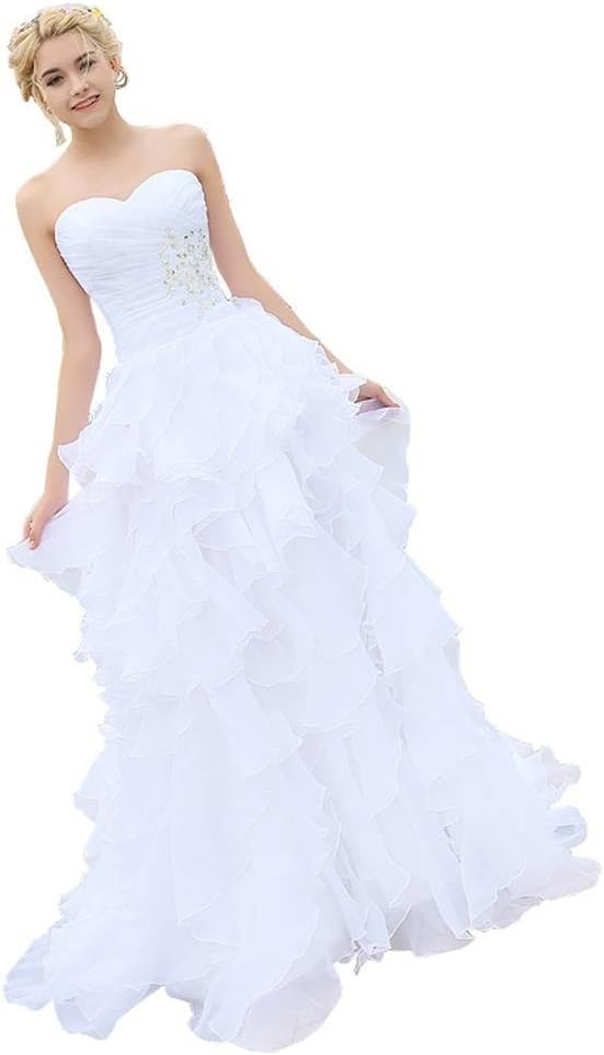 yipeisha Women's Sleeveless Beading Ruffled Full Length Evening Wedding Dresses Bridal Gowns
