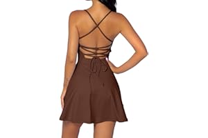 QINSEN Womens Two Pieces Tennis Dress with Shorts Workout Open Back Active Golf Dresses