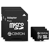 Centon Micro SDHC Card UHS-I with SD Adapter 32GB 3 Pack for All Devices | Class 10, U1, V10, A1 rated, SD adapter included, Phones, tablets, cameras, PDAs, Full HD video, photo storage, file backups