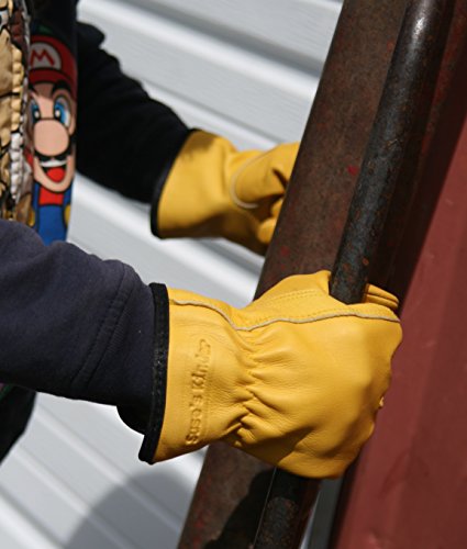 Kids Leather Work Gloves, Premium Top Grain Cowhide, For Gardening, Mechanic, Ranch, Riding, Weeding, Pruning (med-ages 6-8)