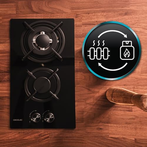 Gaskochfeld Bolero Squad GN 2200S Glass Black, 2 Brenner, 5,25 kW Leistung, Schwarzes Glas, WOK Triplekorona, Gusseisen Einzelgitter, Elektronische Zündung, Sicherheitsventil und GLP-Umrüstung