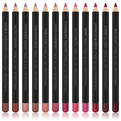 SHANY Dreamy Dozen Matte Lip Liner Set - Long-Lasting Professional Velvet Lipstick Pencils in Varying Shades - Pack of 12