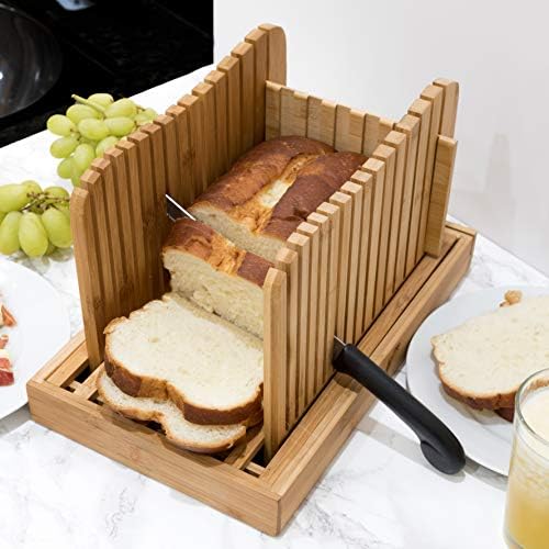 1st Place Premium Bamboo Bread Slicer - Adjustable to your Bread Size - 4 Bread Width Slice Sizes - Compact & Foldable