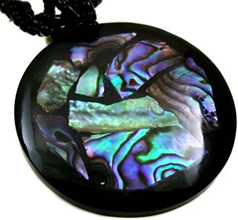 SwimmiNatural Iridescent Round Paua Abalone Necklace, Handmade Mosaic Abalone Shell Necklace for Women AA431