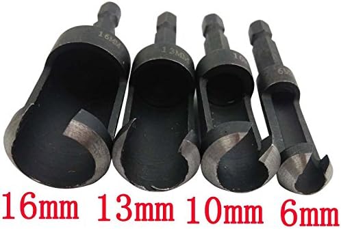 Here4Tool HT23015 Hex 1/4 Shank High Carnbon Steel Wood Plug Cutter Set 4-Piece
