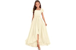 EMOZOM Junior Bridesmaid Dress, Girls' Special Occasion Dresses, Chiffon Wedding A Line Floor-Length Party Dresses