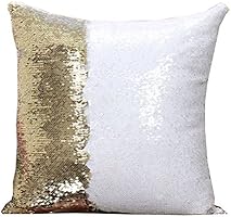 Reversible Sequin Mermaid Glitter Sofa Cushion Cover Pillow (White and Gold)