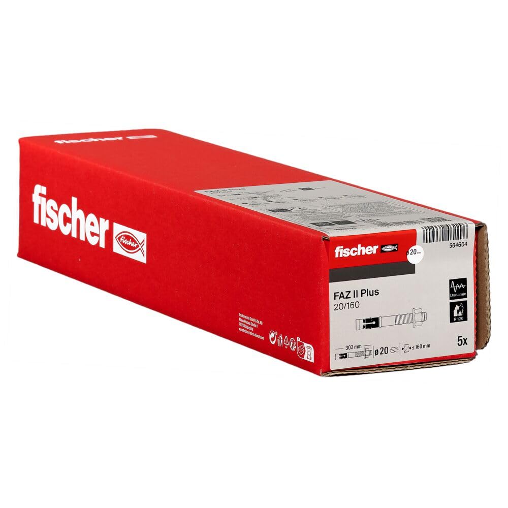 fischer FAZ II Plus 20/160 gvz, Heavy Duty Anchor with High Load Capacity, Anchor Bolt for Fixings of Heavy Loads and Steel Structures, Seismic & ETA Approval