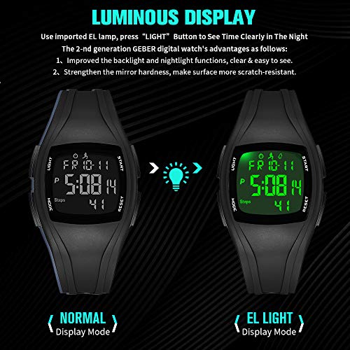 Read Step Counter Digital Sports Wristwatch for Outdoors Waterproof