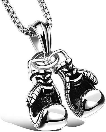 JEZRINB Fashion Jewelry Stainless Steel Boxing Glove Chain Pendant Necklace For Man (Silver)
