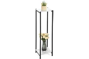 Dipion Extra Tall Plant Stand Indoor,40 Inch Plant Stands,2 Tier Metal Plant Stand with Heavy Duty Wood,Marble White and Blac