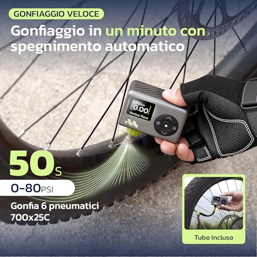 Woowind Portable Mini Air Compressor, Quick Inflation in 50s, 120 PSI / 8.3BAR, Bike Pump Compatible with Presta and Schrader Valves for Road, MTB and E-Bike