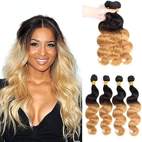Color #1B/27 Juyouya 8A Grade Brazilian Body Wave Ombre Virgin Hair 100% Human Hair 4Bundles 100g/piece (24 26 28 30)