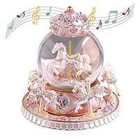 Kizove Carrousel Music Box Luxury Carousel Crystal Ball Glass Ball Dollhouse Toy Melody Castle in The Sky Rotate Music Box Perfect for Birthday Gift Valentine