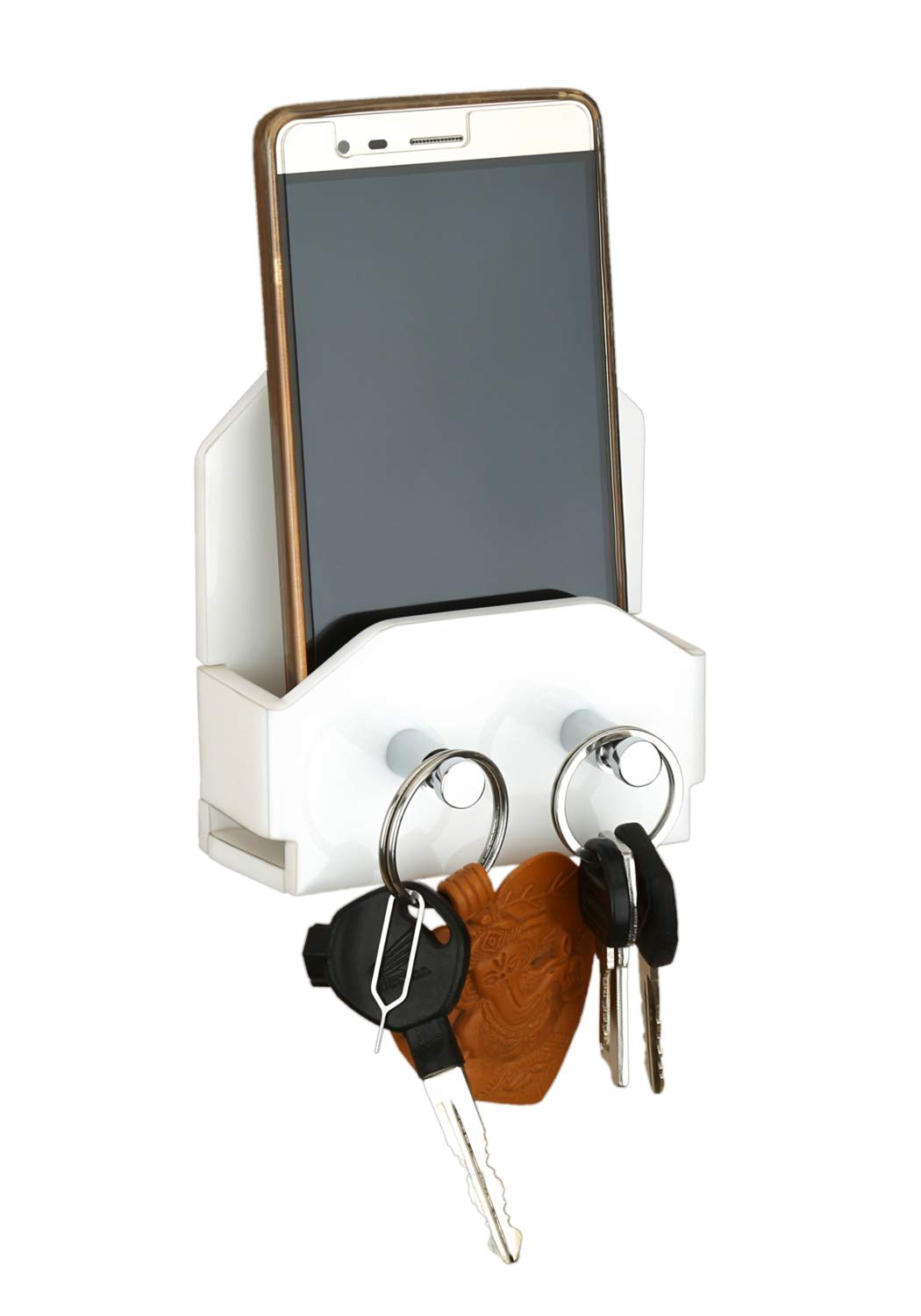 Acro 2 Hook Wall Mounted Acrylic Key Holders/Mobile Stand with Shelf Wenge (5 mm, Milky White