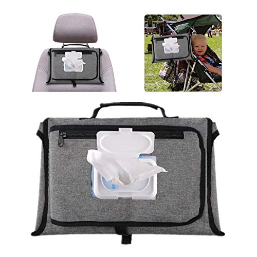 Portable Changing Pad - Baby Diaper Mat - Lightweight Travel Diaper Station Kit with Front Wipe Pocket & Built-in Pillow Large Waterproof Mat (Grey) - Thumbnail 2