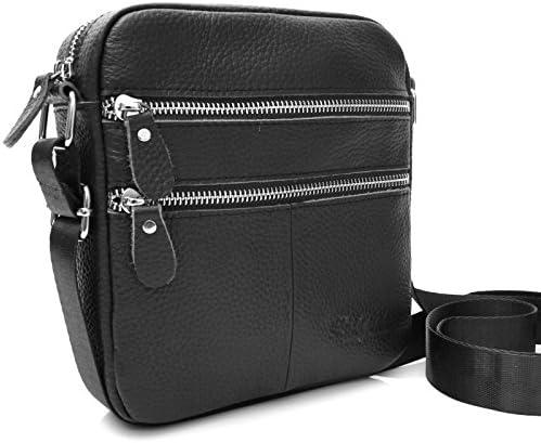 Black Leather Vertical Messenger Bag for iPad Mini Tablets (109 BK)
