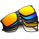 Bauhaus Magnetic Clip on Sunglasses for Men & Women Polarized UV Protection Retro Square Eyeglasses Fit Over Night Driving