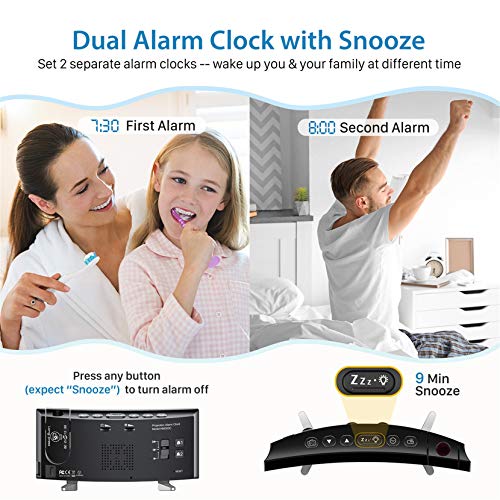 PICTEK Projection Digital Clock Radio for Bedrooms Ceiling with USB Phone Charger, 5'' Large