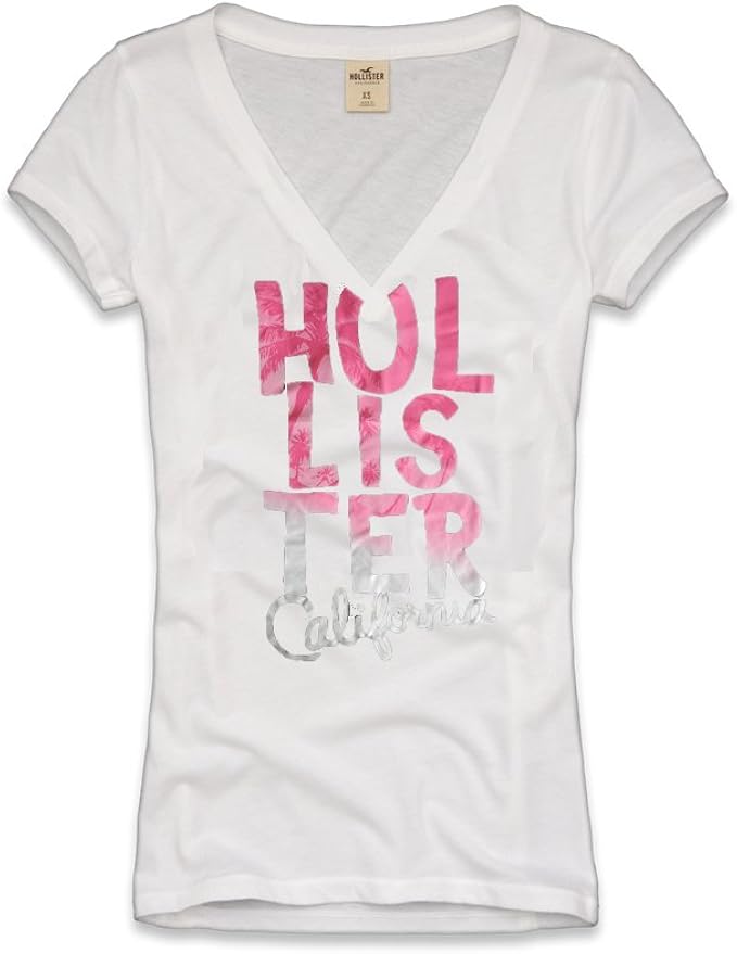 Hollister Womens/Girls VNeck TShirt in White New Season (Large