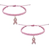 KVZVK Adjustable Pink Breast Cancer Awareness Bracelets ,Pancreatic Awareness Braided Bracelets for Cancer Fighter, Inspirational Breast Gifts for Women
