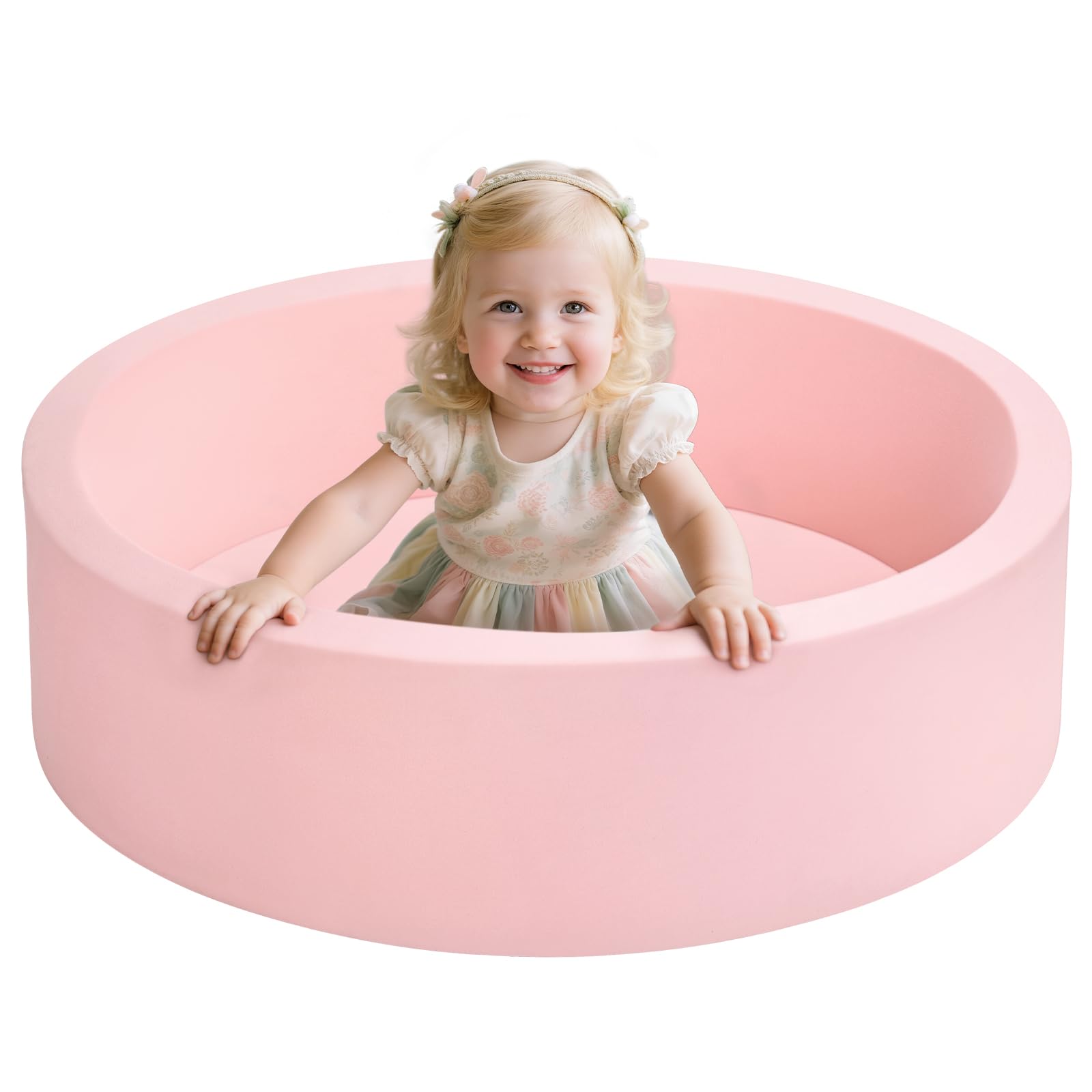 Foam Ball Pit for Toddlers, Large Baby Ball Pit for Babies with Soft Memory Sponge, Indoor Outdoor Baby Playpen, Kids Play Ball Pool, Gift Toys for Infants Boys and Girls (Pink, NO Balls)