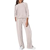 WIHOLL Lounge Sets for Women 2 Piece Fall Outfits 2025 Wide Leg Pant Matching Sets Womens Clothing