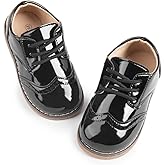 Meckior Toddler Boys Girls Black Dress Shoes Little Kid Oxford Shoes Wedding Church Dress Shoes PU Leather Lace Up School Uniform Loafer Flats