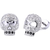 Crystal Skeleton Head Cartilage Helix Stud Earrings Stainless Steel Cubic Zirconia Skull Love Heart Screw Flat Back Tragus Tiny Studs Earring Punk Halloween Party Jewelry Gifts for Women Men Girls 18G