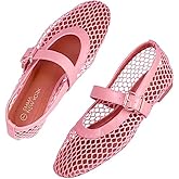 EMMA NEW YORK Women’s Mesh Ballet Flats – Fishnet Mary Jane Flats with Adjustable Buckle Strap, Breathable & Stylish Ballerina Shoes