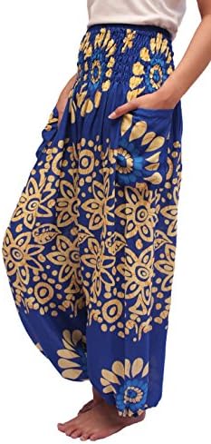 ChiangmaiThaiShop Harem Pant Yoga Bohos Extra Size for Men & Women Elastic Waist Smocks Rayon