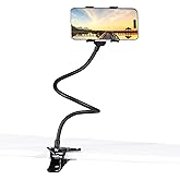 Kuryai Gooseneck Phone Holder for Bed, [Upgrade Metal Stable] Flexible Gooseneck Long Arm Phone Mount for Desk with 360° Adjustable Clamp Clip Overhead Bedside Phone Stand, for All 4-7” Cellphone