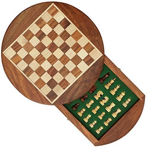 Avs Stores ® Wood Magnetic Travel Chess, Chessmen Set and Wooden Board Traveling Games (Round 7 inch)
