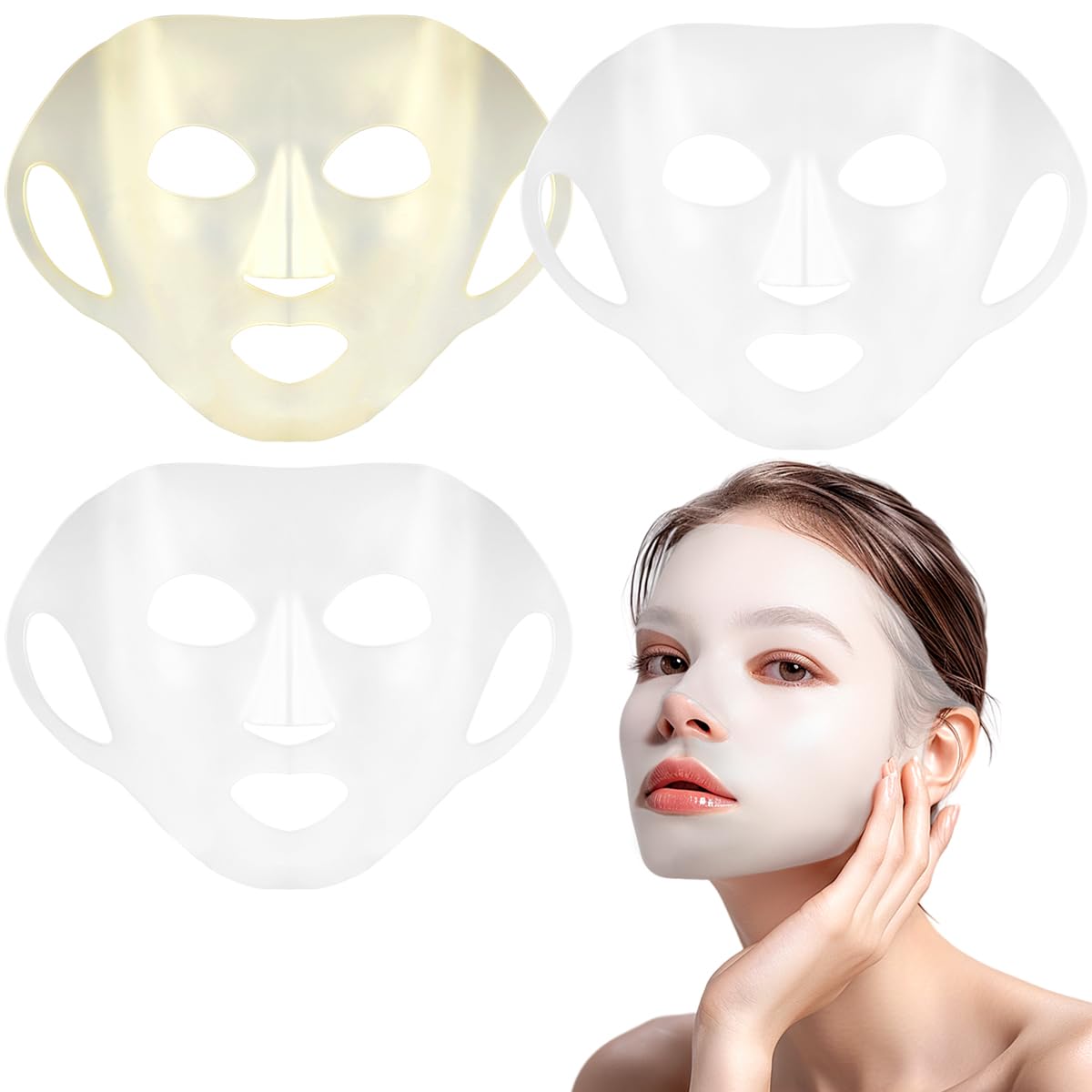 FERCAISH Pack of 3 Reusable Silicone Mask, Face Mask Cover, Moisture Masks Cover with Hooks, Silicone Face Mask Holder for Face Care