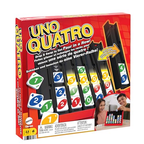 UNO Quatro Juego de Mesa Cuatro en Raya con fichas, +7 años (Mattel HPF82)